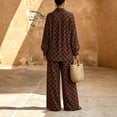 thumbnail image 4 of Szluipve Women Polka Dot 2 Piece Outfits Long Sleeve Button‑Down Shirt & Elastic Waist Wide Leg Pants Casual Beach Matching Set Brown M, 4 of 8