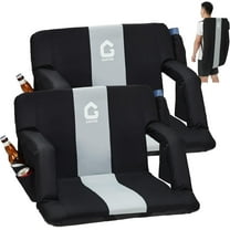 Lumiparty Reclining Stadium Seats with Back Support and Padded Cushion, 20.5" Bleacher Chair with Anti-Slip Mat, 6 Adjustable Angle, Large Pockets, Cup Holders, Black & Gray