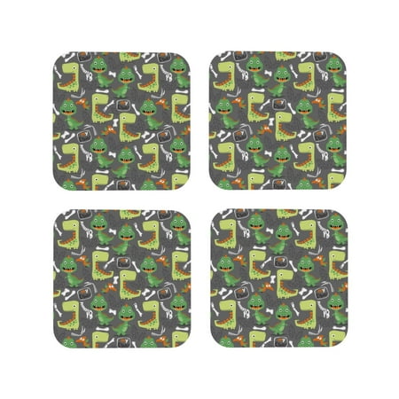 

Leather Coasters with Heat-resistant for Drinks Cartoon Dinosaurs (2) Cup Coasters Cup Pad Mat for Tabletop Protection Coffee Table Office Desk and Housewarming Gift
