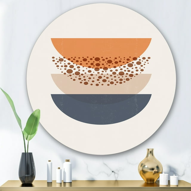 Designart - Abstract Sun & Moon Geometrics In Blue & Orange - Modern Metal Circle Wall Art