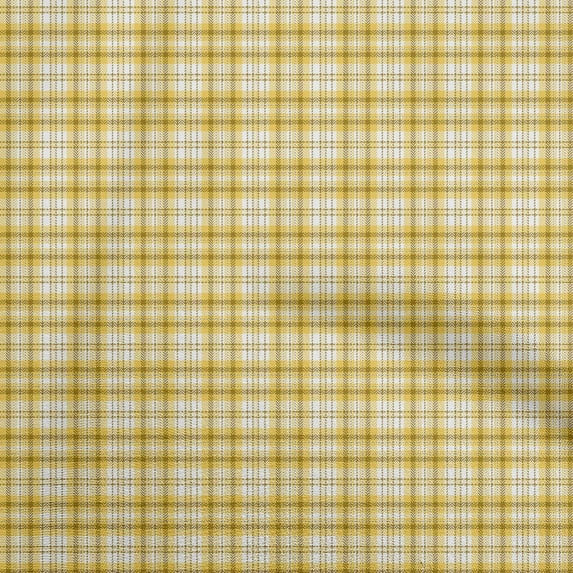 oneOone Cotton Cambric Gamboge Yellow Fabric Check Dress Material Fabric Print Fabric By The Yard 56 Inch Wide