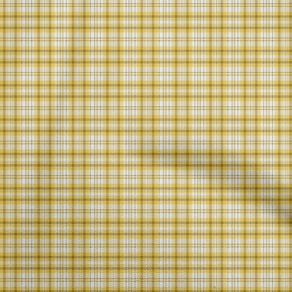 oneOone Cotton Cambric Gamboge Yellow Fabric Check Diy Clothing Quilting Fabric Print Fabric By Yard 42 Inch Wide