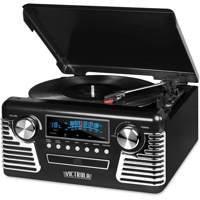 Tocadiscos Retro Bluetooth Victrola Negro con Centro Multimedia y Altavoces Integrados
