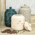 thumbnail image 2 of Drew Derose Ceramic Distressed Quilt Pattern Blue Grey Cream 3 Pc Canister Set, 2 of 4