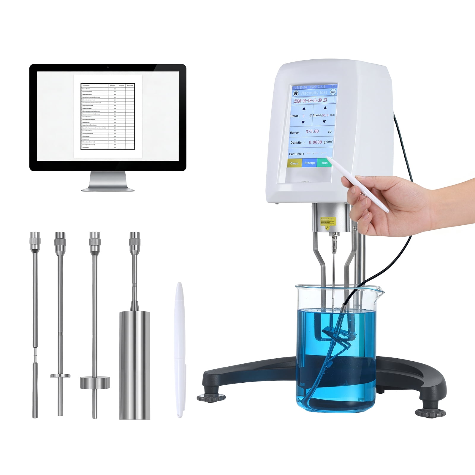 KFFKFF Digital Rotary Viscometer, 10-6,000,000 mPa.s(cP), ±1% Precision,100-240V Rotational Viscosity Meter with 4 Rotors and Temperature Sensor, Touchscreen, Laboratory Instrument for Fluid Analysis