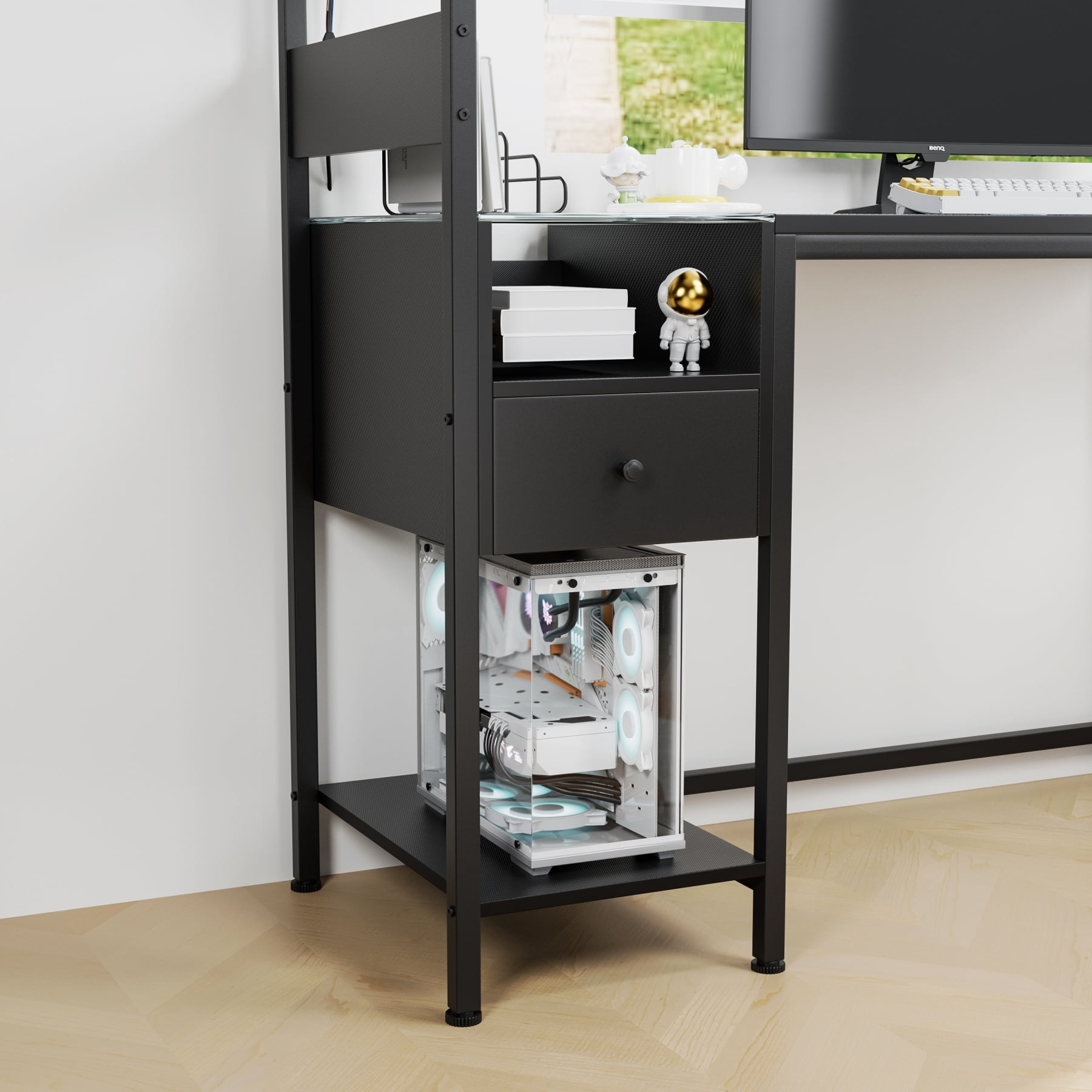48”Computer Desk with Storage Drawers,Wood Home Office Desks with USB Ports Charging Station,Study Writing Table with Reversible Shelves for Study Bedroom Apartment (Black)