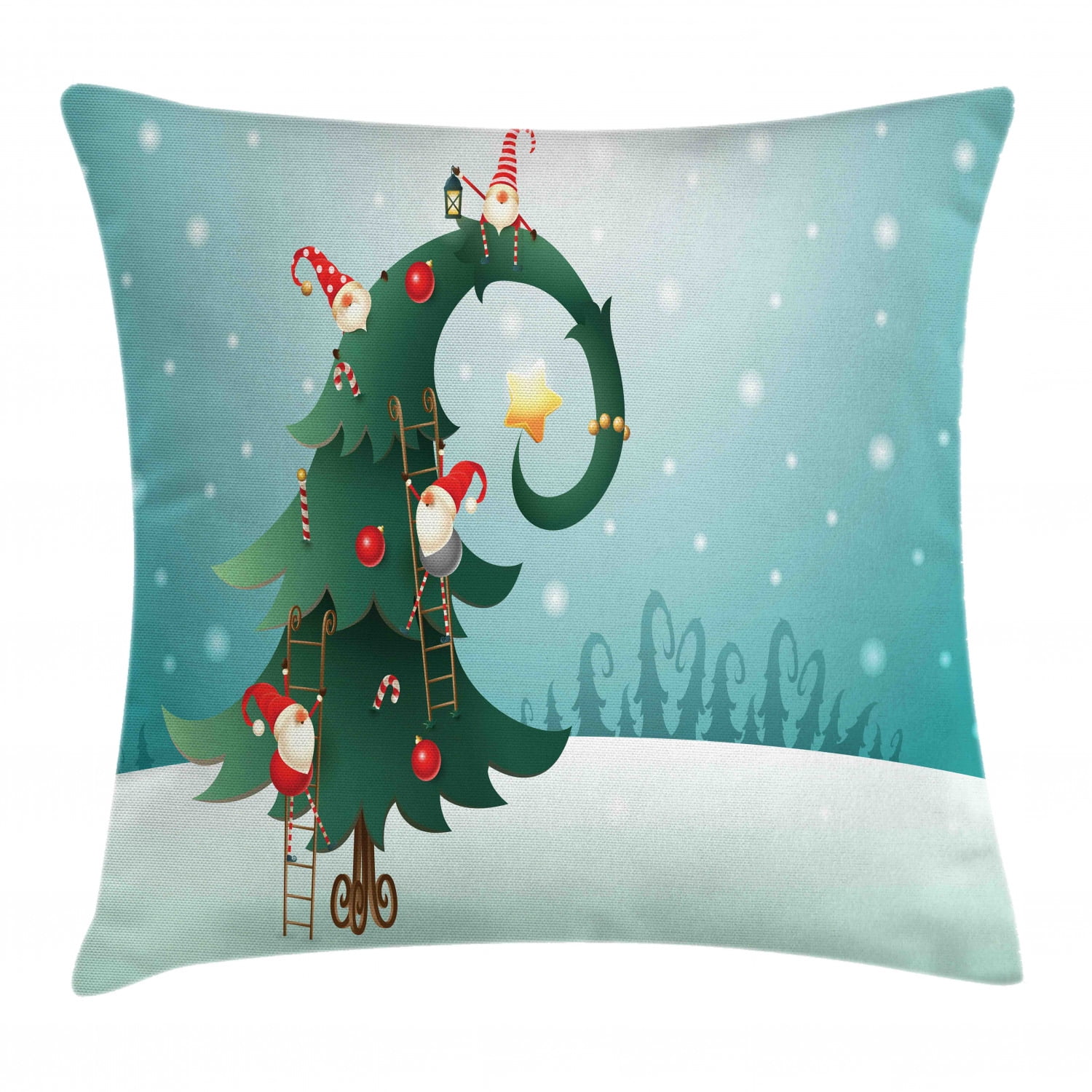 North Pole Throw Pillow Cushion Cover, Christmas Tree and Scandinavian