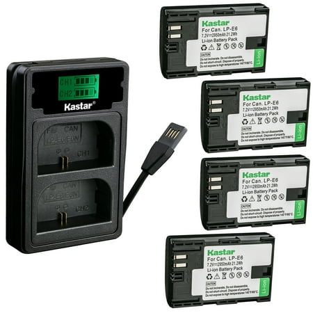 Kastar 4 Pack Battery and Charger with Miro USB / Type-C Input Compatible with Canon LP-E6 LP-E6N EOS 5D 6D 7D 60D 70D XC10 XC15 and Canon BG-E21 BG-E20 BG-E16 BG-E14 BG-E13 Grip