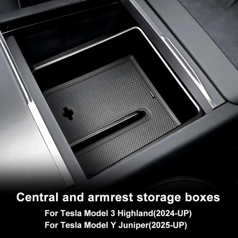 Car Armrest Storage Box For Tesla Model Y Juniper 2025 Model 3 Highland 2024-UP ABS Center Console Organizer Tray Accessories