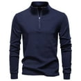 thumbnail image 4 of USNSM Men Half Zipper Golf Shirts Fleece Lined Solid Color Long Sleeved Stand Up Collar Bottom Velvet Warm Top Blue XXL, 4 of 5