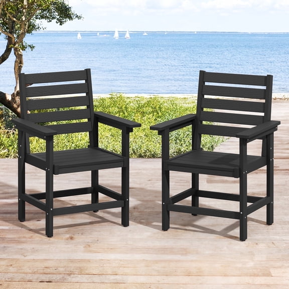 DYCANPO 18'' HDPS Outdoor Dining Chair Set of 2, Patio Chair with Armrest for Backyard, Black