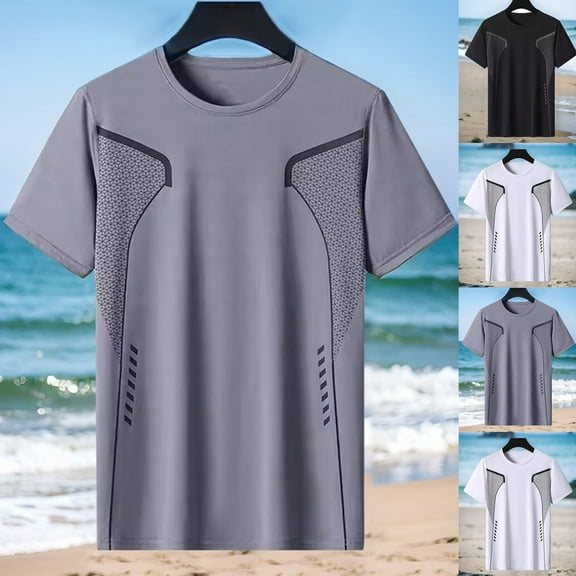 UVEASISHA Quick Dry Shirt for Men Big and Tall Short Sleeve Workout T-Shirts Ice Silk Breathable Swim Shirts Performance Moisture Wicking Athletic Tops Black M