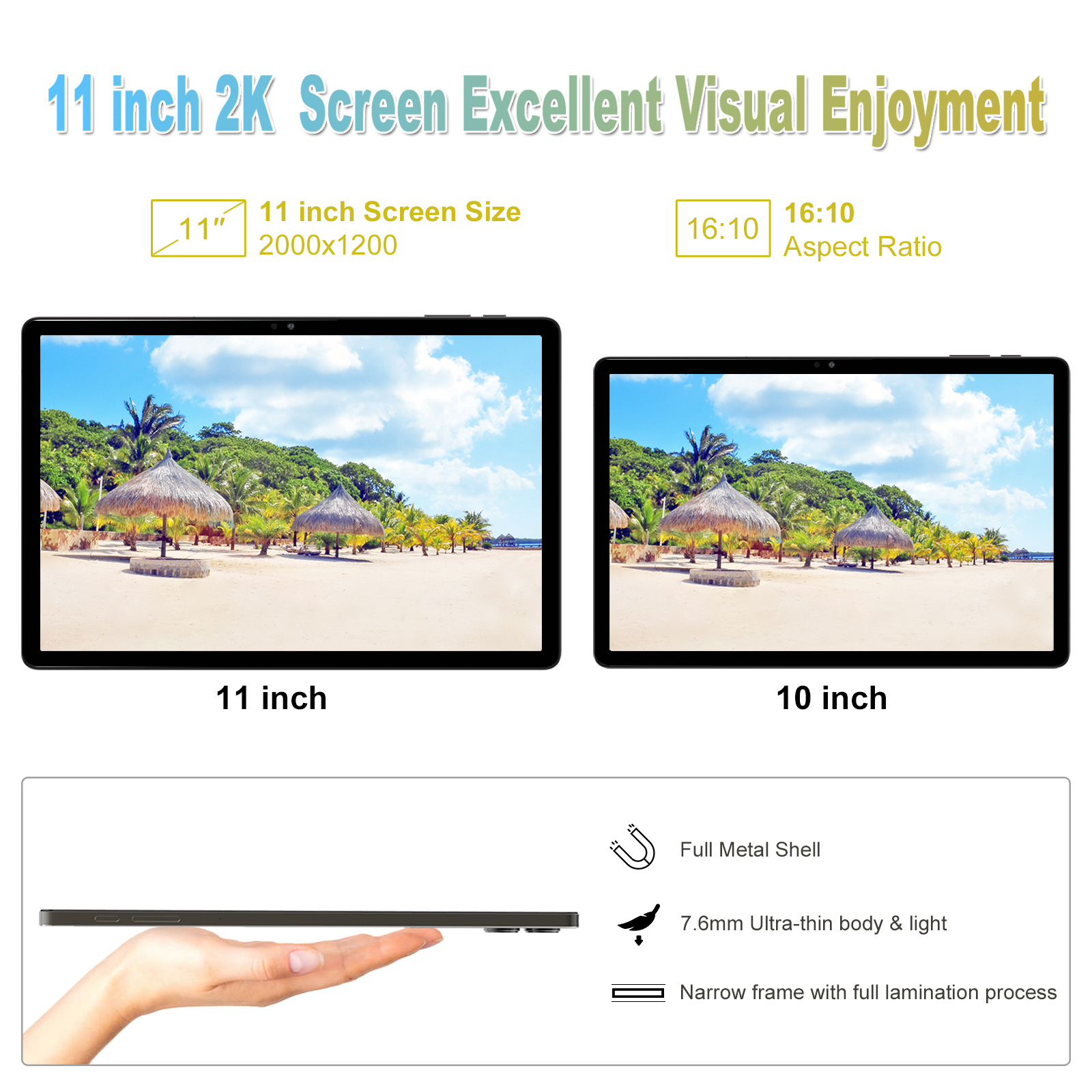 11 inch Android 14 Tablet, Octa Core, 2K FHD Display, 18GB (6GB+12GB virtual)+128GB Tablet, 1TB Expand, 13MP Camera, 9000mAh, Quad Speakers, 5G WiFi, Split Screen Support