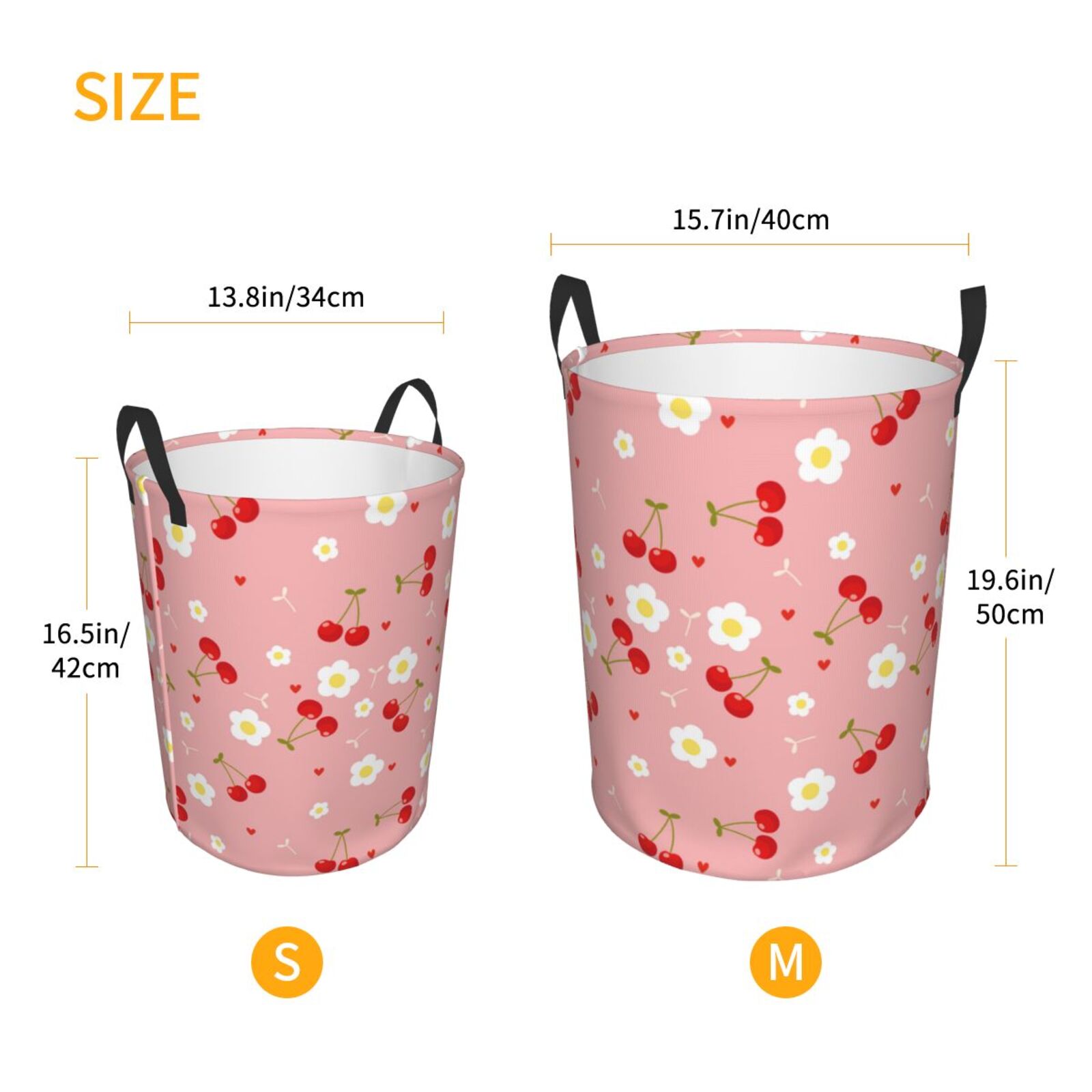 Large Laundry Basket with Handles - Cute Red Berry Flower Love Pink Kids Baby Dirty Clothes Laundry Hamper for Bedroom Aesthetic