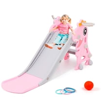 Ealing Indoor Toddler Slide for Ages 1-3 Baby Slide Outdoor Climber Playset with Basketball Hoop,Pink