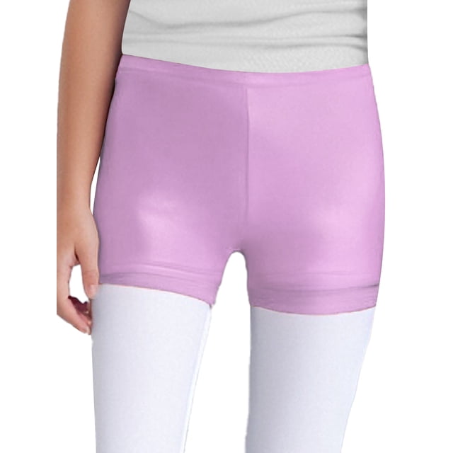 Sxiwei Kids Girls Solid Color Athletic Gymnastics Shorts Metallic Sparkle Active Tumbling Dance Bottoms Lavender 14