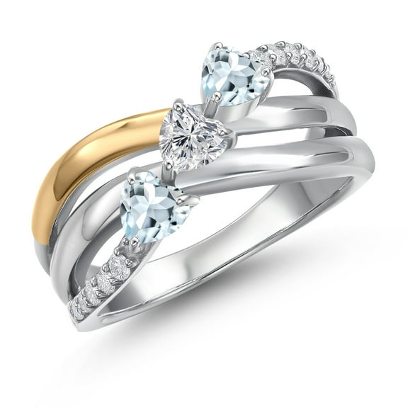 Gem Stone King 925 Silver and 10K Yellow Gold Sky Blue Aquamarine and Lab Grown DiamondEngagement Ring for Women | 0.88 Cttw | Heart Shape Gemstone March Birthstone | Size 9