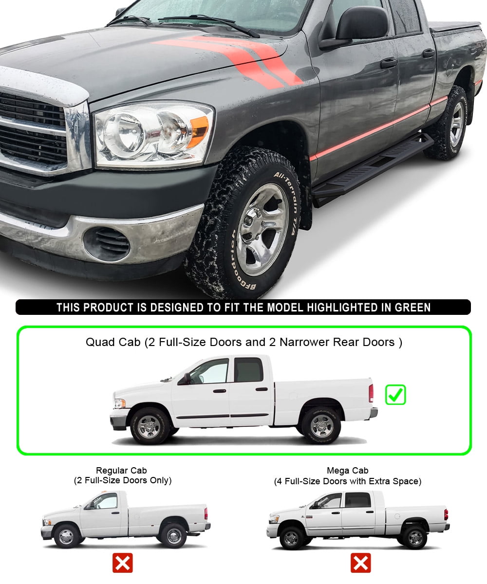 APS 6.5in Side Armor Stainless Steel Running Boards Compatible with Dodge Ram 1500 2002-2008 Quad Cab & 2500 3500 03-09 (Exclude Daytona Rumble Bee and SRT-10 Models) (Nerf Bars Side Steps)