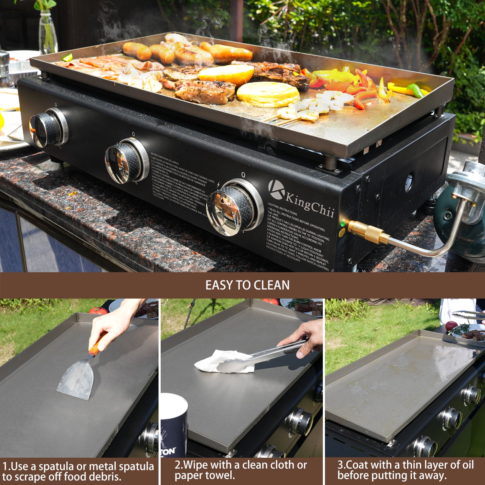 KingChii 3-Burner 27" Propane Griddle Grill for Camping, Backyard