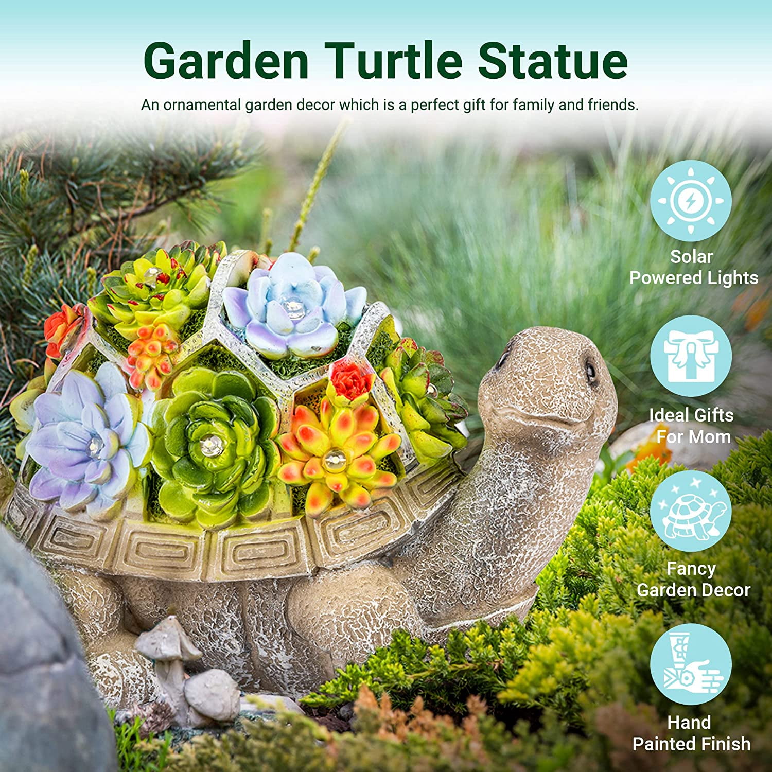SQHQ Solar Garden Statues Turtle Figurine Lights for Outside, Yard Decorations Outdoor, Garden Decor Unique Birthday Housewarming Gifts for Mom, Women for Mothers Day