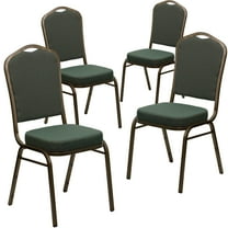 BizChair 4 Pack Crown Back Stacking Banquet Chair in Green Patterned Fabric - Gold Vein Frame