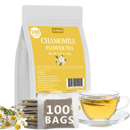 ULTHMOK Chamomile Tea bags  100 Teabags  1.5g/bag - Pure & Natural Chamomile Flower Herbal Tea for Relaxation