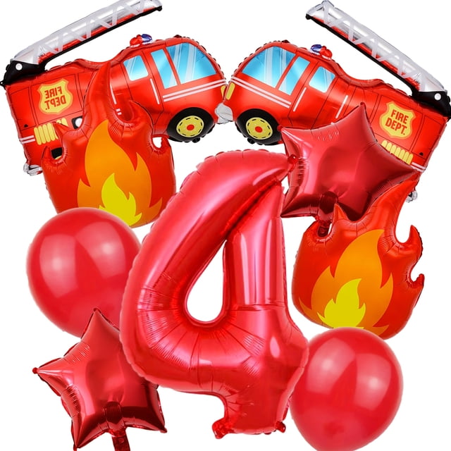Ensemble de 9 Ballons de Feu Camion de Pompiers 32 Pouces Chiffres Rouges 0-9 Ballons d'Anniversaire Pompier Décorations de Fête Fournitures de Fête de Festival