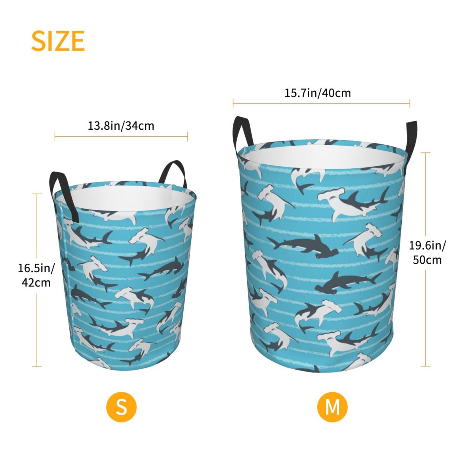 Large Laundry Basket with Handles - Blue-striped hammerhead shark Kids Baby Dirty Clothes Laundry Hamper for Bedroom Aesthetic