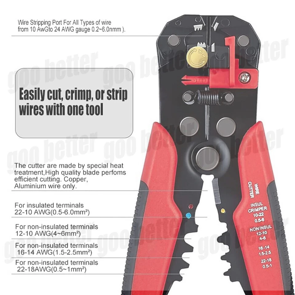 PRIME - 8" Self-Adjusting Insulation Wire Stripper Cutter Crimper Terminal Tool Pliers