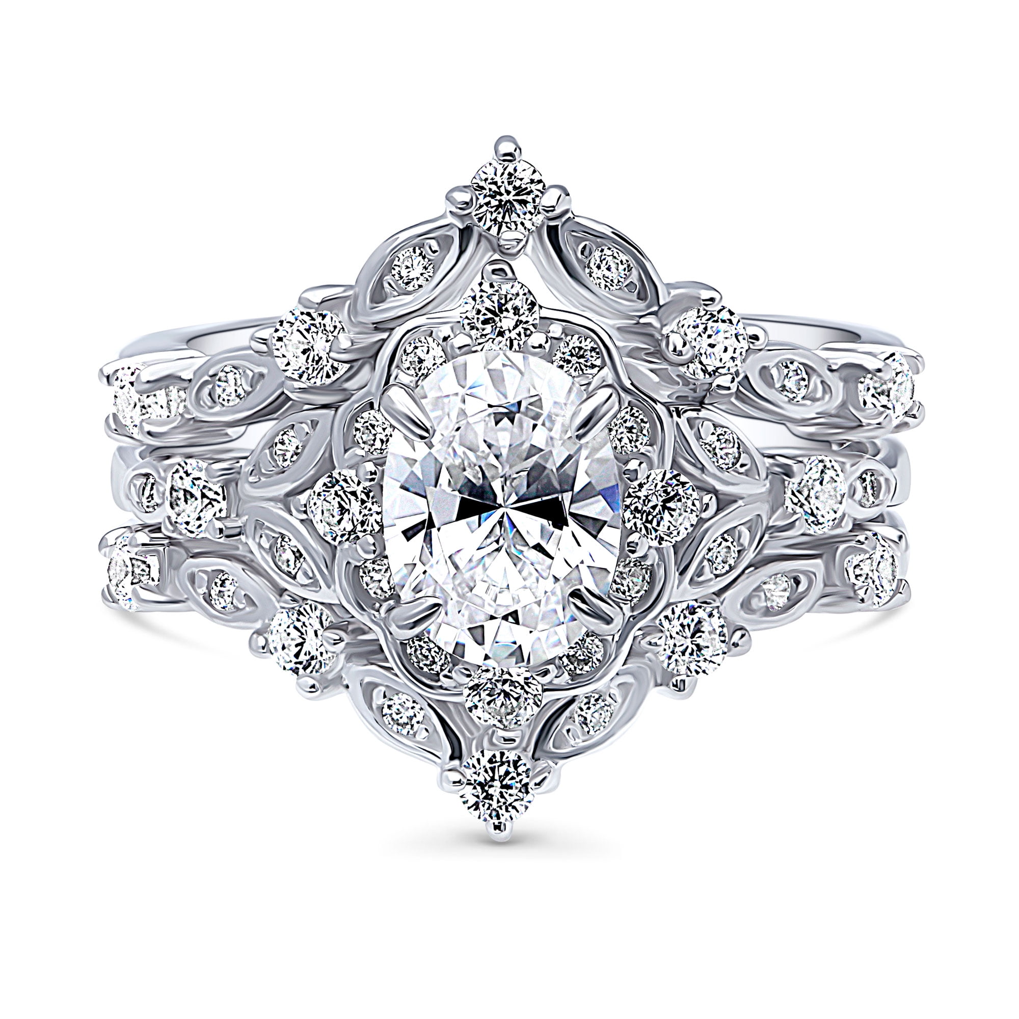 BERRICLE Sterling Silver Halo Wedding Engagement Rings Oval Cut Cubic Zirconia CZ Wishbone Ring Set for Women, Rhodium Plated Size 7.5