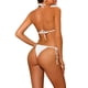 thumbnail image 3 of Conjuntos de bikini de dos piezas con tirantes para mujer, parte inferior de triángulo con cordón, trajes de baño básicos, color blanco grande, 3 of 5