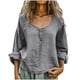thumbnail image 3 of Tops bonitos para adolescentes,Camiseta de mezcla de lino para mujer, cuello redondo, botones, manga larga, camisa informal de color liso para uso diario, sopatenor, 3 of 7