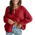 thumbnail image 3 of Lenpel Cardigan Sweaters for Women Lightweight Crew Neck Long Sleeve Button down Knit Jackets Fall Winter Outwear, 3 of 6