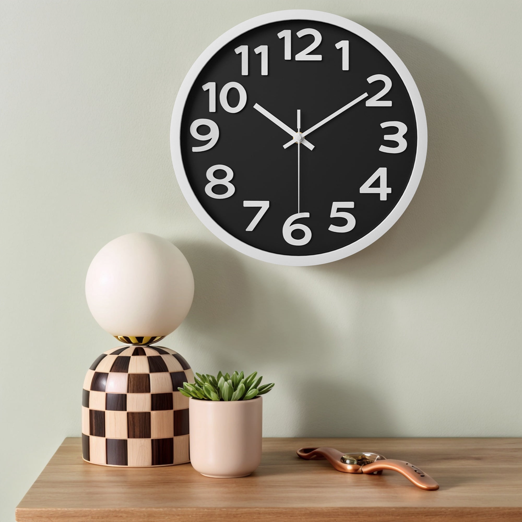 Unique Bargains Non-Ticking Battery Operated Decorative Wall Clock Black White Frame