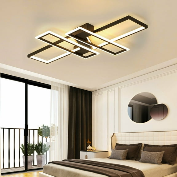ANQIDI Dimmable Geometry Square Ceiling Light Modern Black Acrylic LED Chandelier for Bedroom, Living Room