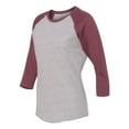 thumbnail image 2 of Fine Jersey Baseball Tshirt for Womens 3/4 Length Sleeve Tee Tops, Vintage Heather/Vintage Burgundy, XL, 2 of 7