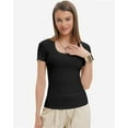 thumbnail image 6 of Womens Scoop Neck Ribbed Knit T-Shirts Slim Fitted Short Sleeve Top Summer Basic Shirt, 6 of 7