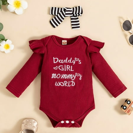

nsendm Pants Clothes Infant 3PCS Ribbed Romper Headband Girls Set Tops+ Baby Boys Striped Outfits Cute Pants for Teens Girls Childrenscostume Wine 3-6 Months
