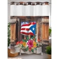 thumbnail image 2 of No Hook Shower Curtain Set with Snap in Liner, Puerto Rico Flag with Colorful Flowers Waterproof Bathroom Curtain with See Through Top Window, Vintage Farm Barn Double Shower Curtains for Bathtub, 2 of 9