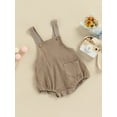 thumbnail image 3 of Chollius Newborn Baby Girl Cotton Romper Solid Color Strap Button Pocket Bodysuit Sleeveless Summer Clothes, 3 of 8