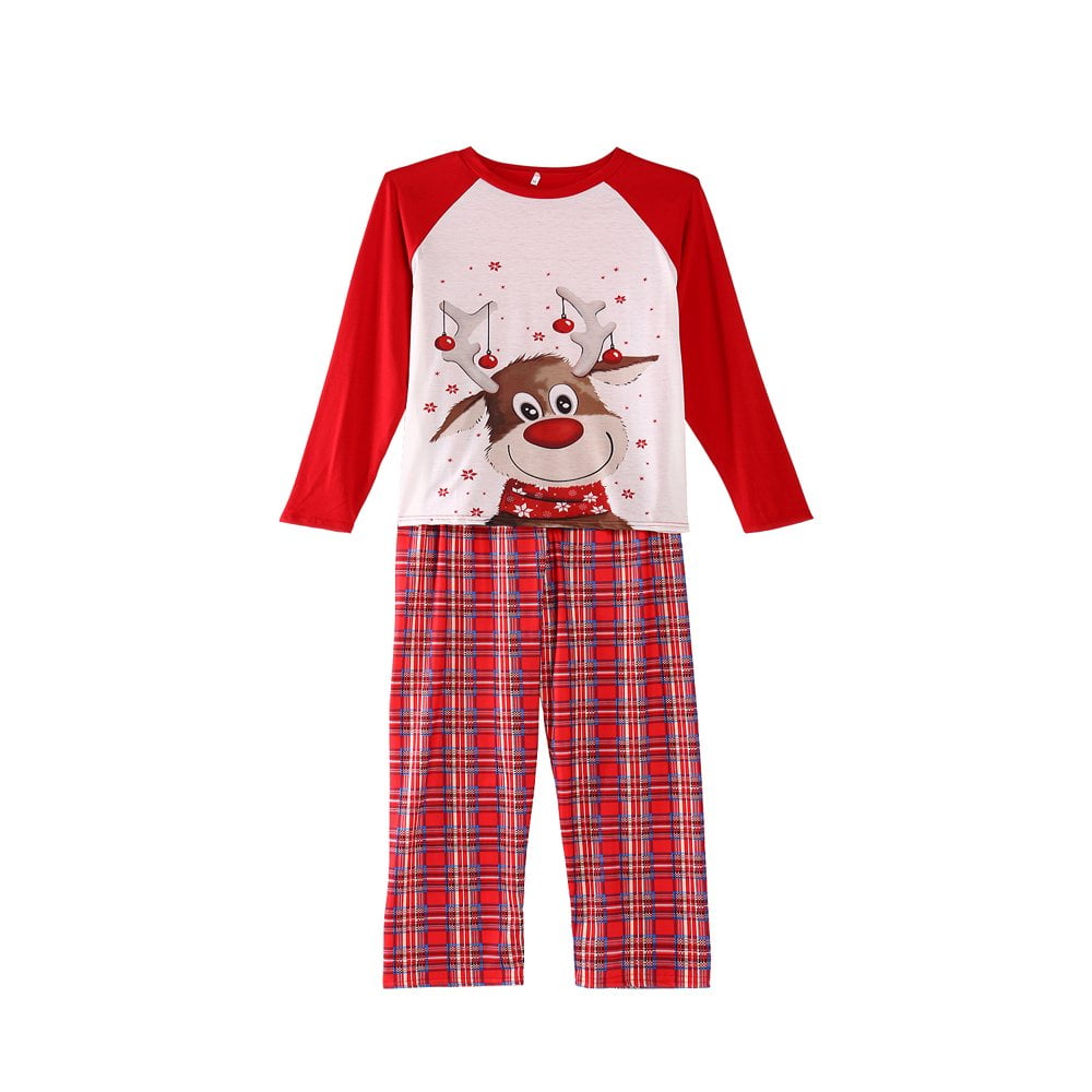 Family Christmas Matching Pajamas Sets Dad Mom Kid Baby Plaid Pattern Sleepwear Parent Children PJs