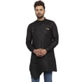 thumbnail image 1 of eloria Men's Trending Indian Traditional Solid Black Asymmetric Kurta, 1 of 7
