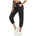 thumbnail image 4 of Frostluinai Capri Pants for Women Drawstring Elastic Waist Casual Capris Solid Color Yoga Workout Pants Plus Size Loose Capris with Pockets, 4 of 9