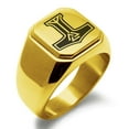 thumbnail image 1 of Stainless Steel Valknut Mjolnir Thor's Hammer Engraved Square Flat Top Biker Style Polished Signet Ring, 1 of 1
