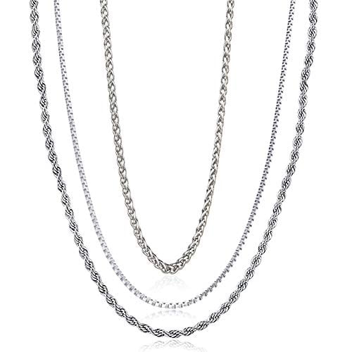 3 pcs 3mm Stainless Steel Chain Necklace Round Box Necklace Men Women Jewellery for Boy Teen Jewelry Gift 60cm