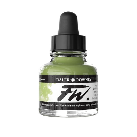 Daler-Rowney FW Acrylic Artists Ink, 1 oz. Dropper-Top Bottle, Shimmering Green
