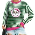thumbnail image 5 of GuzomFashion Womens Hot Pink Christmas Sweatshirt - Soft Polyester, Long Sleeve Striped, Santa Graphic, Relaxed Fit Round Neck, S-XXL for Holiday Gatherings & Casual Wear,Size 2XL, 5 of 5