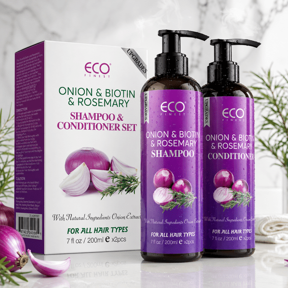 Onion Shampoo and Conditioner Set with Rosemary and Biotin - Thickening Products for Women and Men - Volumizing Salon-Grade for Thinning Hair Care