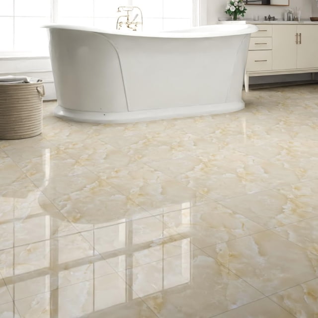 Azulejos de suelo ZRJT, vinilo pulido de mármol beige, 30 x 30 cm, paquete de 20