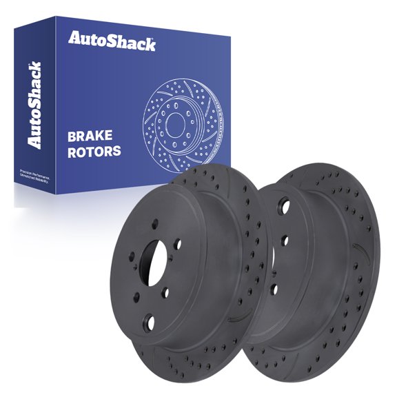 AutoShack Rear Drilled & Slotted Brake Rotors | Replacement For Subaru WRX 2008-2014 Impreza 2009-2013 Forester 2010-2014 Outback Legacy 2013-2015 BRZ AWD | Black Coated | 2-PC Set | BlackShield